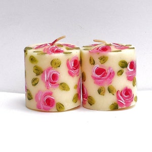 Mini Painted Rose Votive Candles Romantic Shabby Cottage Chic - Etsy