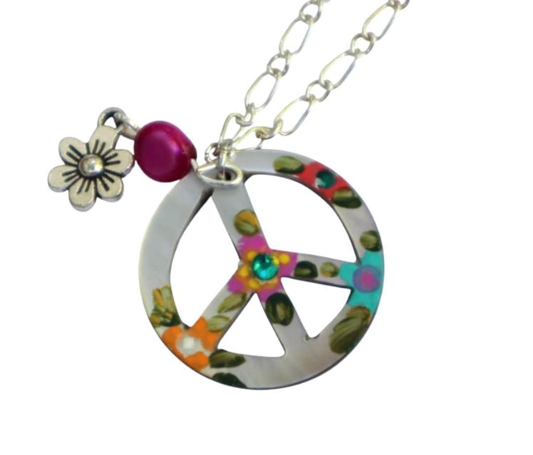 小さなボヘミアン風ピースサインネックレス、マザーオブパール