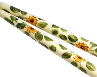 Hand Painted Sunflower Flameless Taper Candles: Floral Boho Dining Room Table Decor