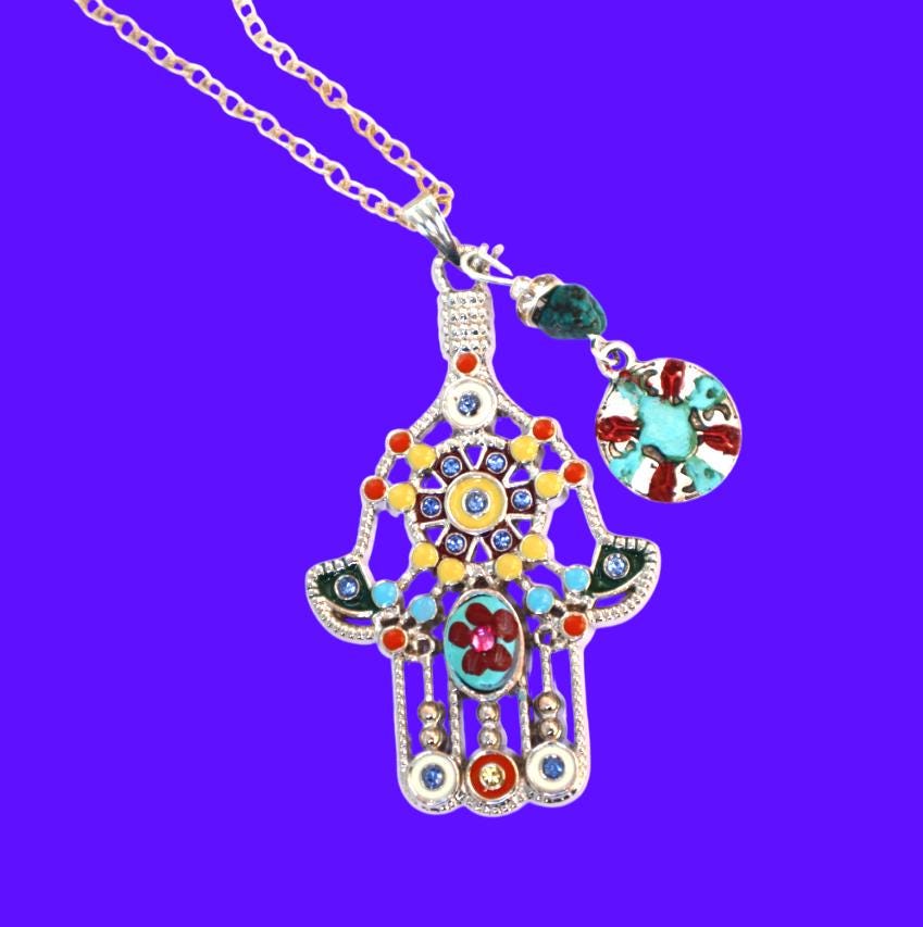 Collana Hamsa in argento sterling: mano di Fatima turchese