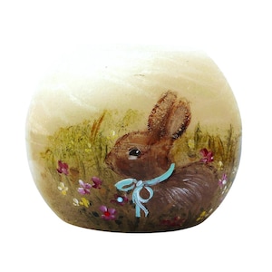 Large Hand Painted Bunny Round Flameless Candle, Battery Operated, Vintage Victorian Spring Easter Decor