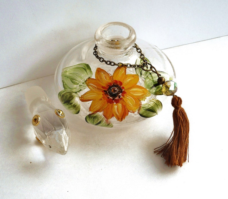 Hand Painted Sunflower Decor Glass Perfume Bottle Boho Etsy