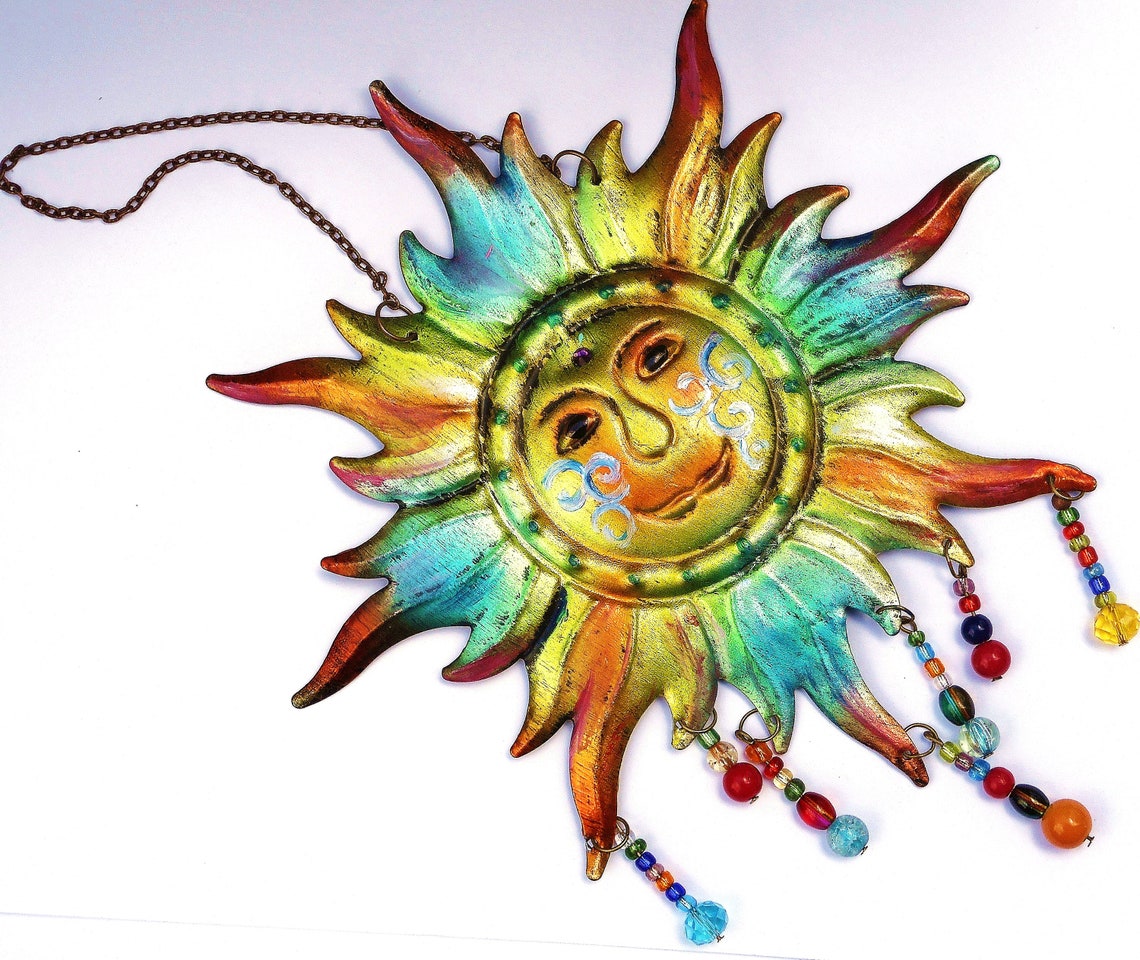 Colorful Metal Sun Wall Art Plaque Hippie Decorations Boho Etsy