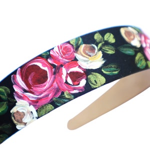 Pretty Hand Painted Roses Black Headband Romantic Boho Floral Hair Accessories for Women FREE SHIPPING