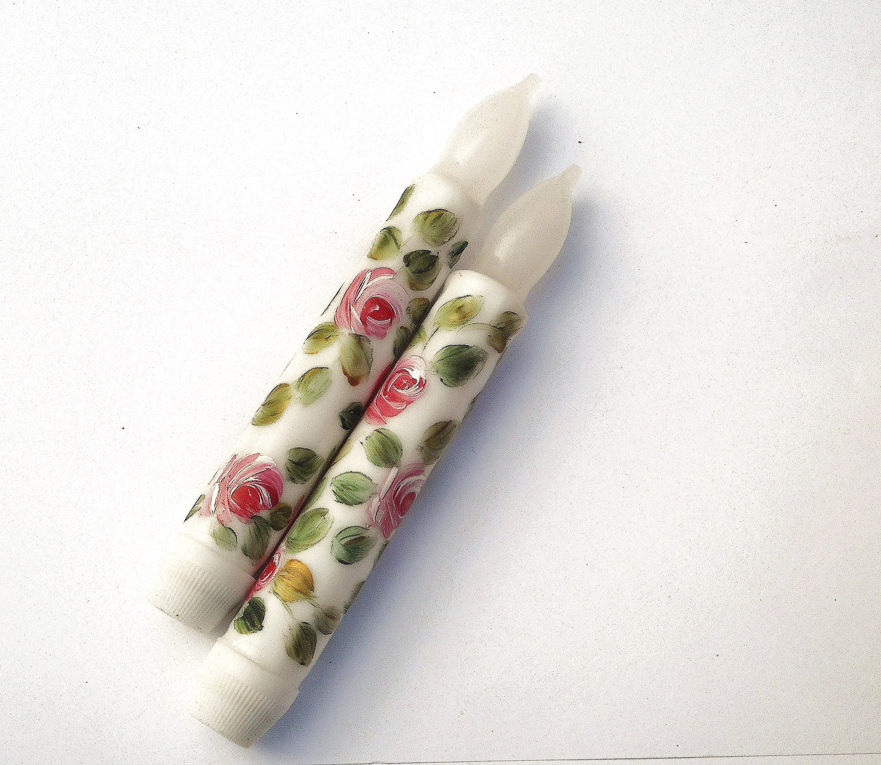 Hand Painted Roses Short Flameless Taper Candles Romantic Etsy