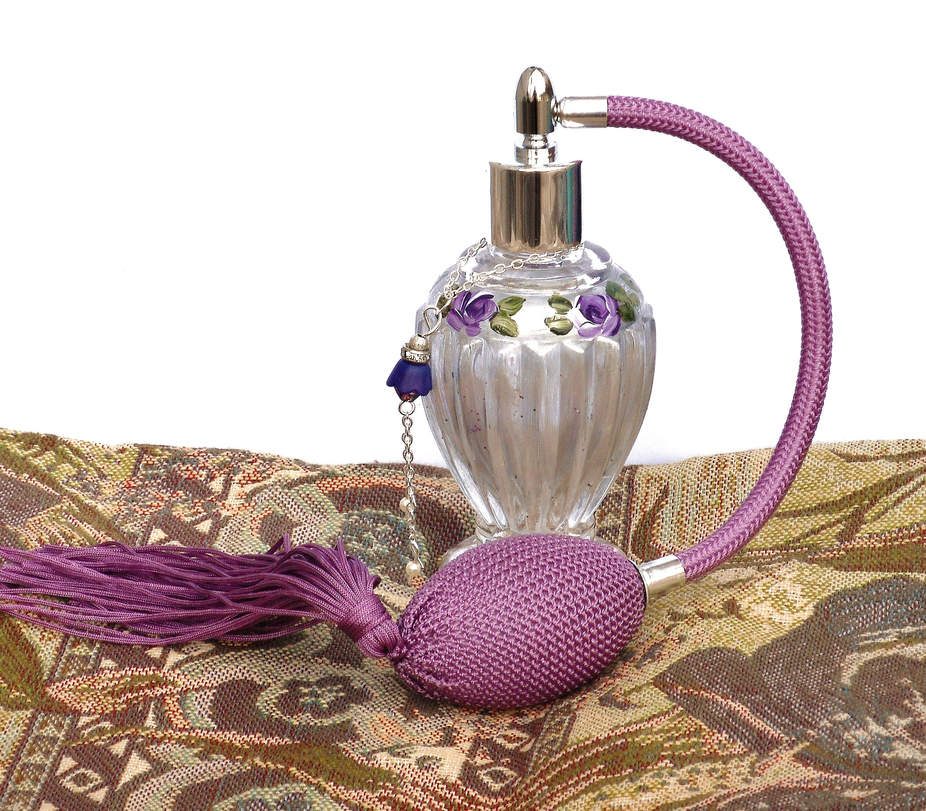 香水瓶　アトマイザー　彫金　SILVER　perfume bottle　ツキ10 Vintage Silver Glass Perfume Atomizer Bottle, Hand-painted