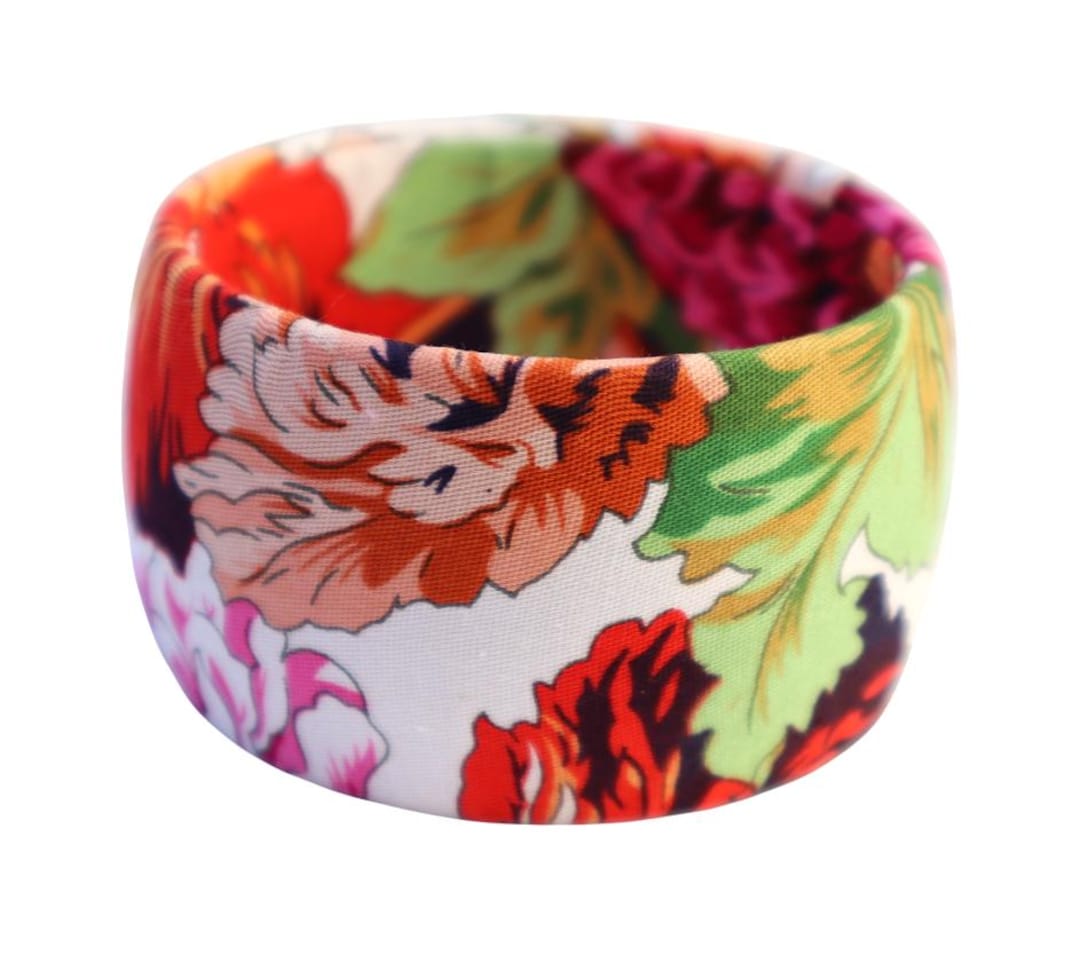 Wide Floral Bangle Bracelet, Flower Fabric Cuff, Spring Summer Jewelry ...