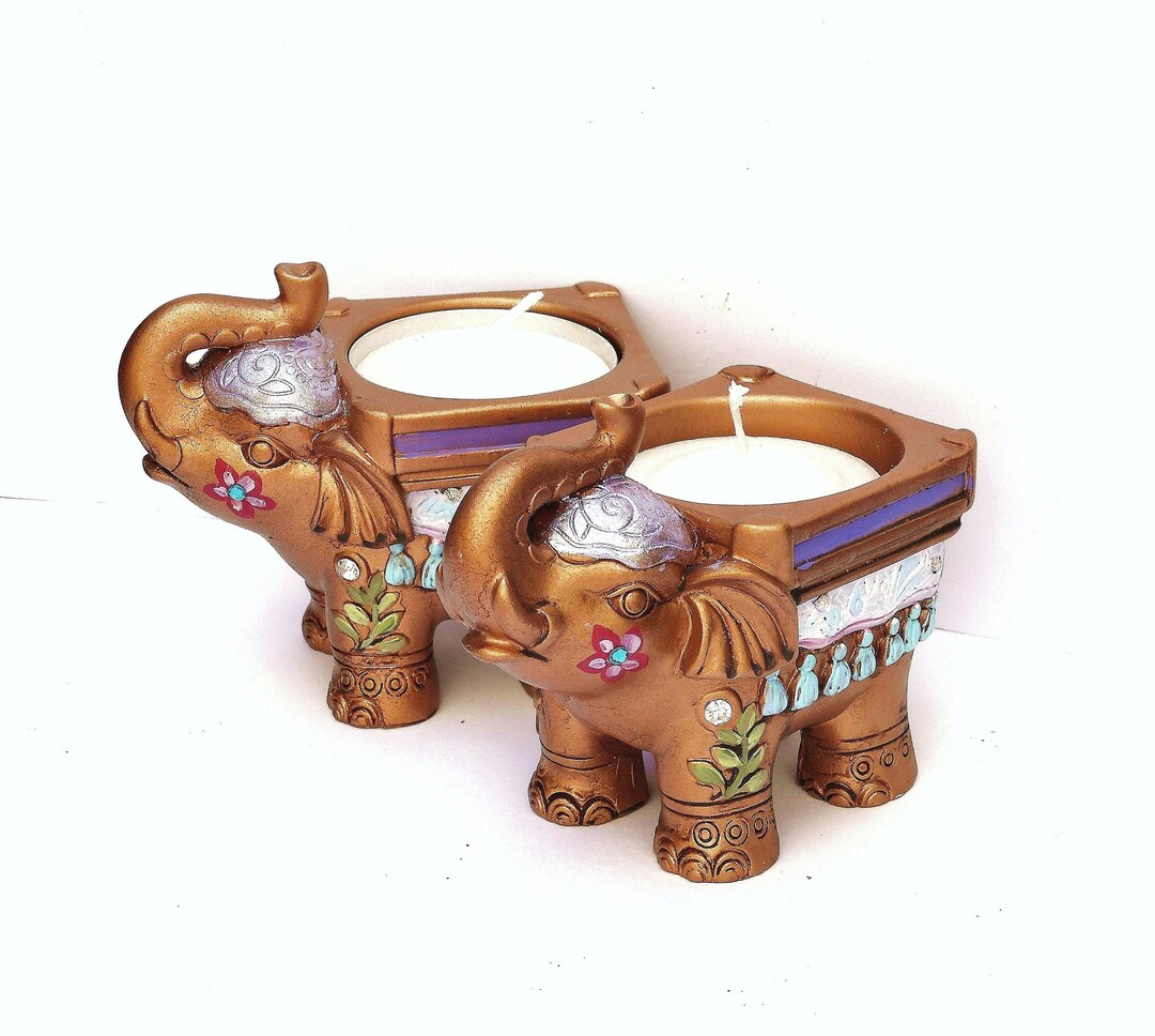 Single Boho Gold Elephant Tea Light Candle Holder Indian Etsy