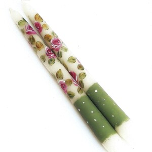 Decorative Hand Painted Pink Roses Taper Candles Shabby Chic Decor ...