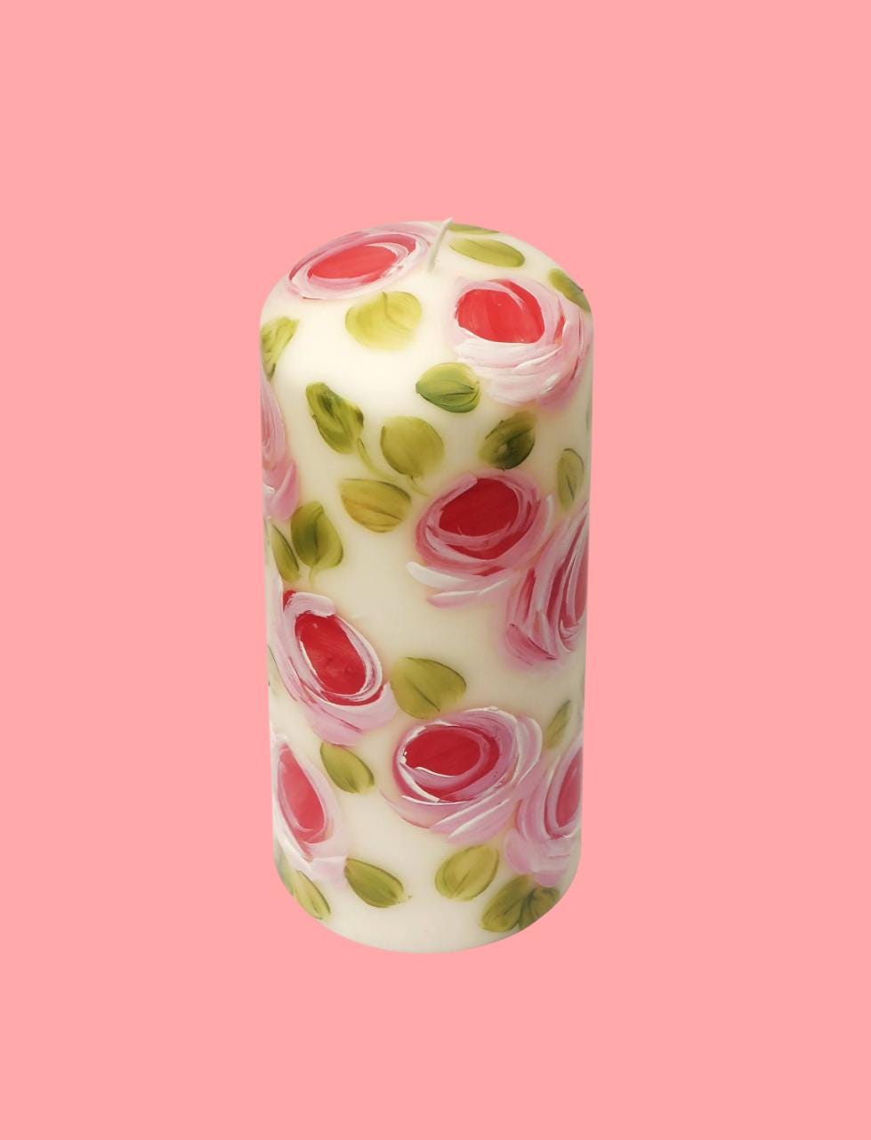 Hand Painted Pink Roses 8 Inch Tall Pillar Candle: Elegant Shabby Chic ...