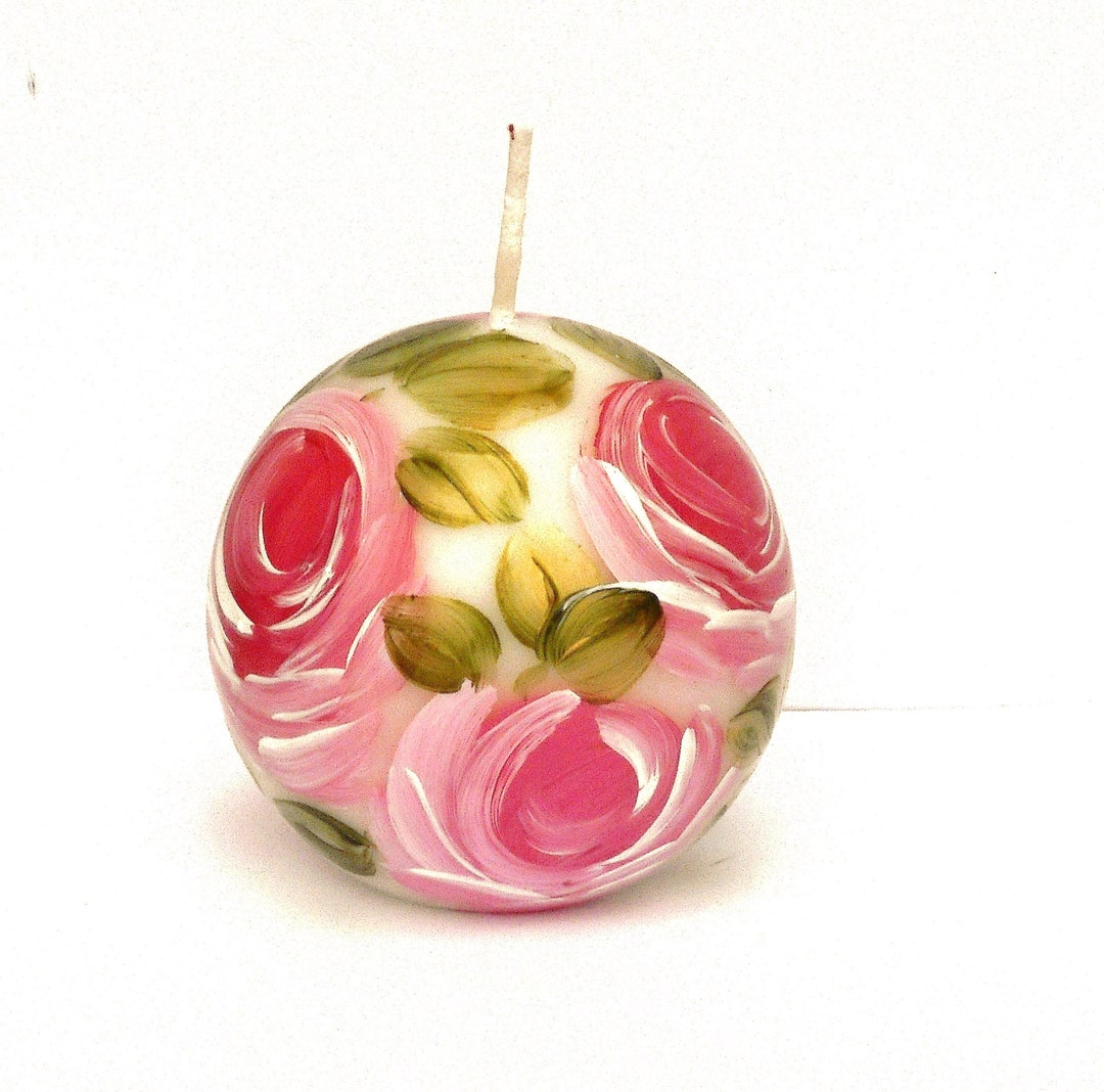 Hand Painted Pink Rose Round Candle: Shabby Chic Floral Decor - Etsy