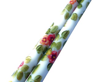 Hand Painted Pansy Taper Candles: Spring Pansies Flower Decor