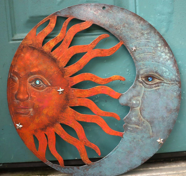Hand Painted Metal Sun Moon Stars Wall Art: Bohemian Celestial Decor - Etsy