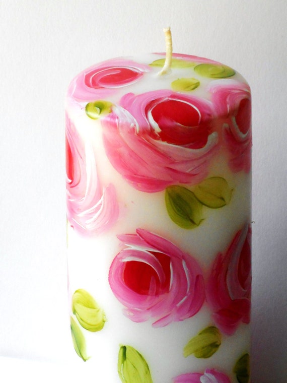 KATE PINK LILIES& ROSES HAND DECORATED PILLAR CANDLE 15x6cm KATE PINK LILIES& ROSES HAND DECORATED PILLAR CANDLE 15x6cm