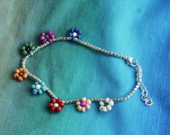 Collier Long Pendentif Marguerite Avec Perles Colorées Bleu - Bijou Tendance Pour Femme, Cadeau