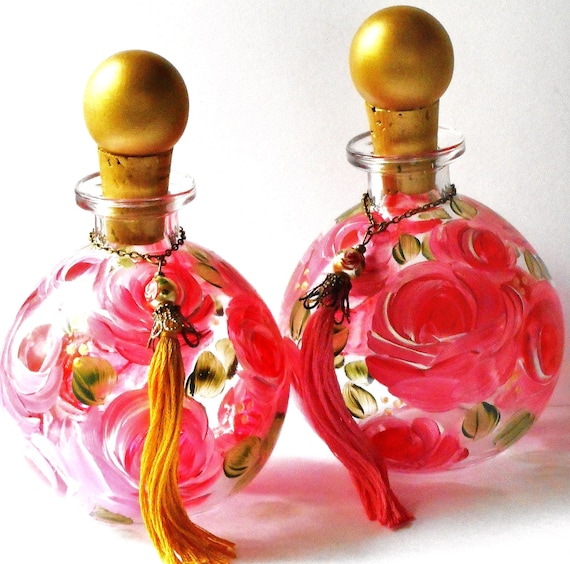 Items similar to Large Glass Decorative Perfume Bottle Painted Pink