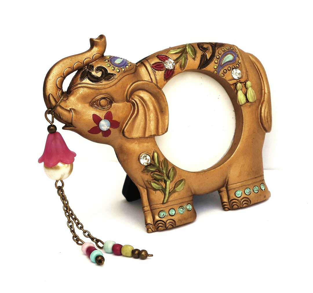Cute Little Gold Indian Elephant Picture Frame Bohemian Decor Unique