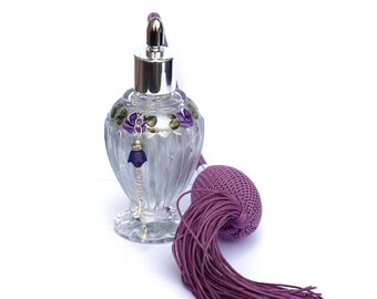 Vintage Silver Glass Perfume Atomizer Bottle, Hand-painted