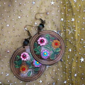 Lightweight Hand Painted Large Round Flower Earrings with Crystal Rhinestones Boho Mexican Indian Jewelry for Women FREE SHIPPING image 6