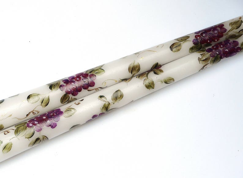 Hand Painted Grape Taper Candles Grapevines Tuscan Mediterranean Decor FREE SHIPPING image 5