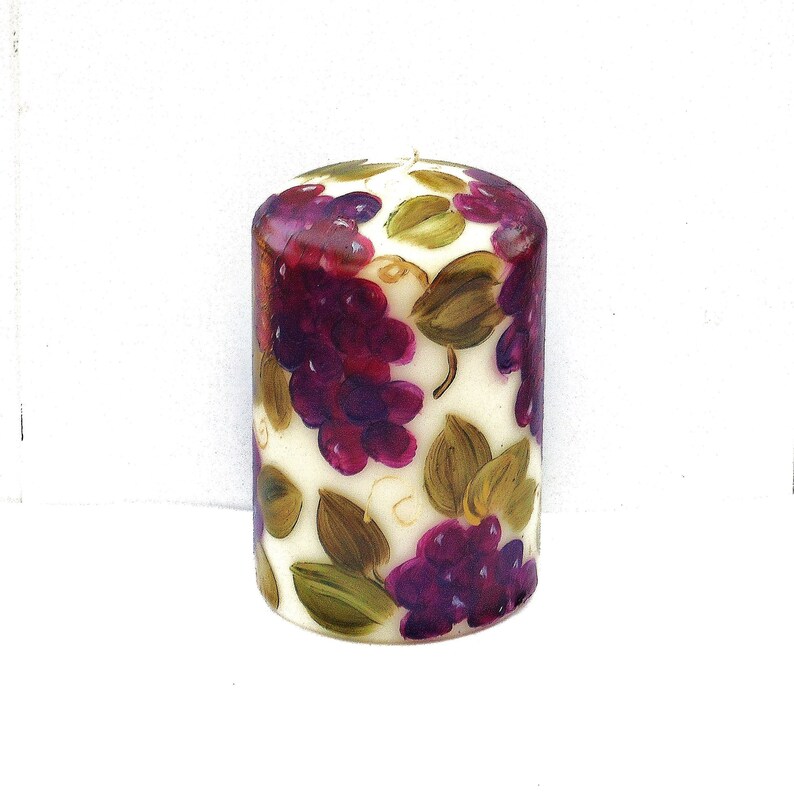 Decorative Hand Painted Grapes Grapevines Pillar Candle | Etsy