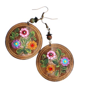 Lightweight Hand Painted Large Round Flower Earrings with Crystal Rhinestones Boho Mexican Indian Jewelry for Women FREE SHIPPING image 2