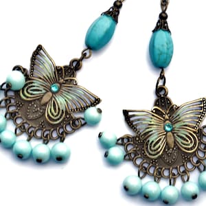 Turquoise Blue Butterfly Boho Dangle Bead Earrings Funky Hippie Jewelry FREE SHIPPING image 3