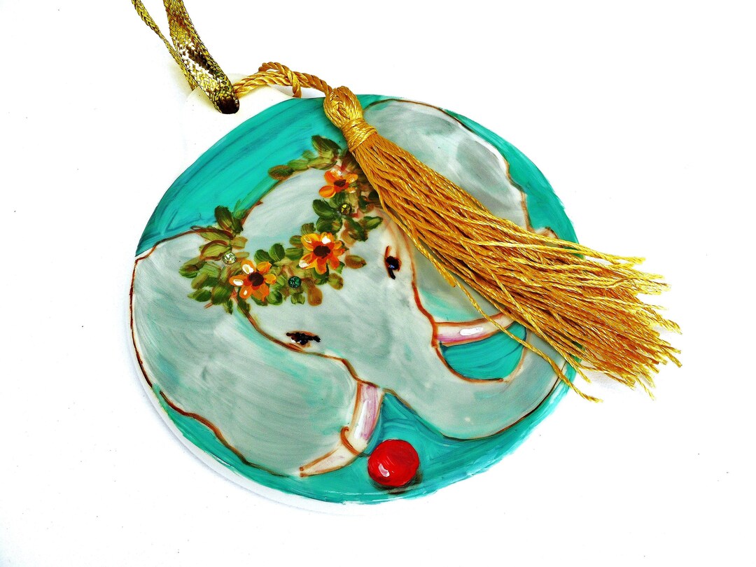 Whimsical Hand Painted Boho Elephant Ornament Bohemian Etsy