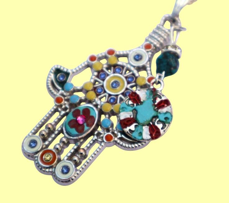 Silverly Collana Mano Di Hamsa In Argento Sterling 925 Con Turchese Simulato E Catena 46 Cm - 2