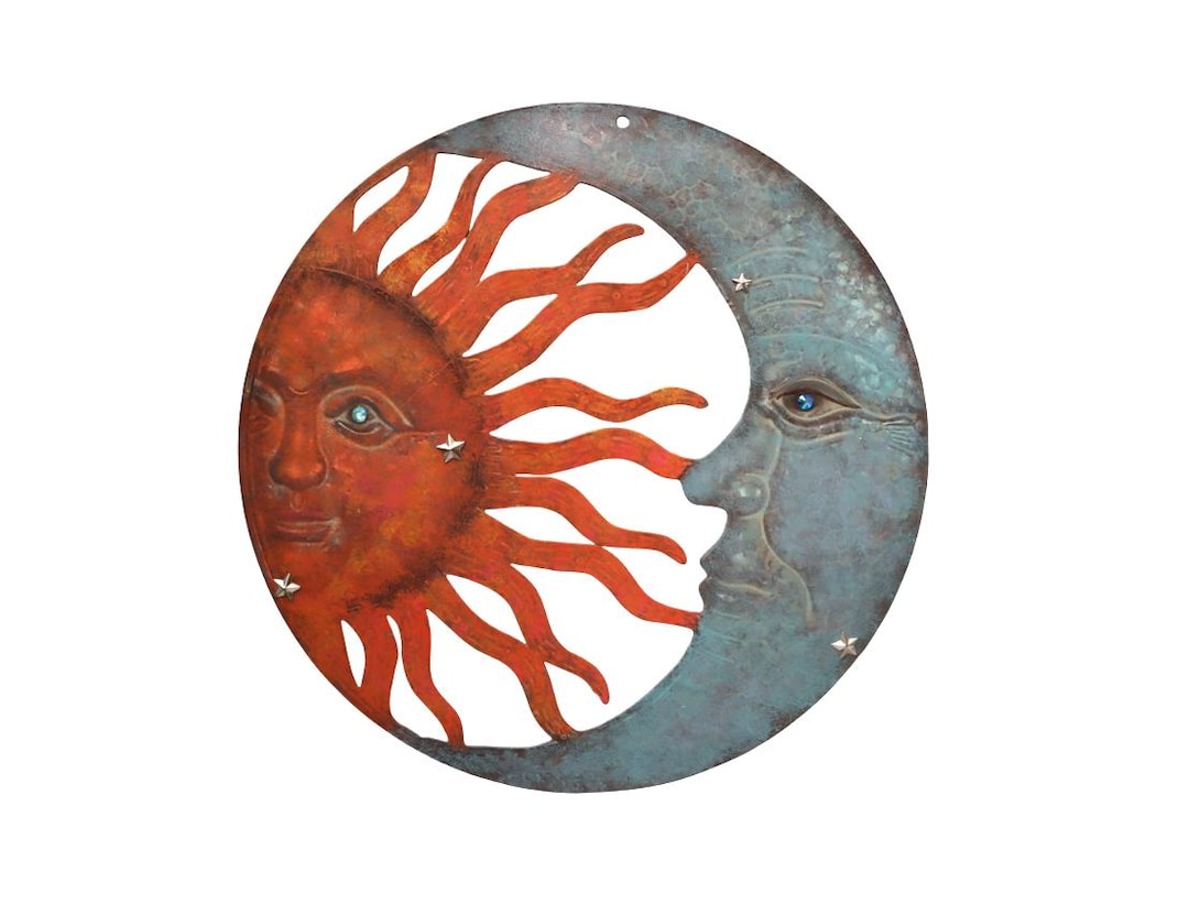 Hand Painted Metal Sun Moon Stars Wall Art: Bohemian Celestial Decor - Etsy