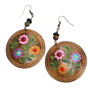 Lightweight Hand Painted Large Round Flower Earrings with Crystal Rhinestones Boho Mexican Indian Jewelry for Women FREE SHIPPING image 4