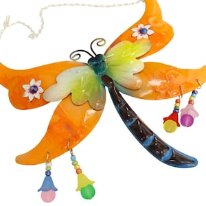 OOAK Colorful Boho Wall Hanging Dragonfly Wall Decor Hand Painted Flowers Metal Butterfly Plaques Cute Bohemian Kids Bedroom Wall Accents