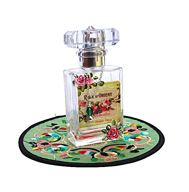 Vintage French Perfume Label Bottle: Hand Painted Roses, Romantic