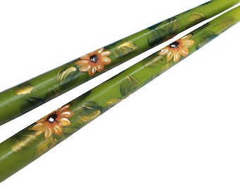 Decorative Olive Green Taper Candles, Hand Painted Sunflowers, Fall Home Decor, Floral Autumn Decorations