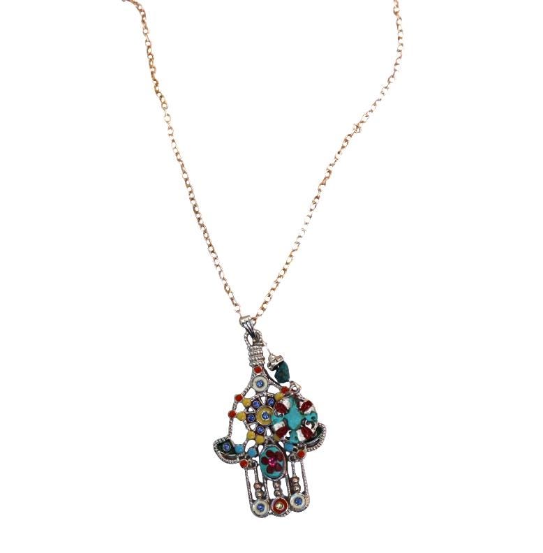 Silverly Collana con Mano di Hamsa in Filigrana Turchese in Argento
