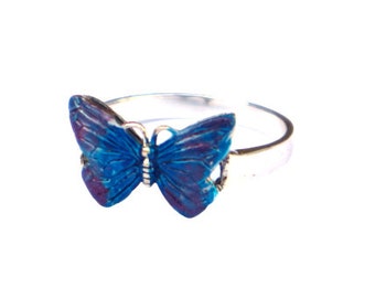 Cute Sterling Silver Butterfly Ring with Hand Tinted Accents Whimsical Butterflies Spring Summer Boho Jewelry FREE SHIPPING