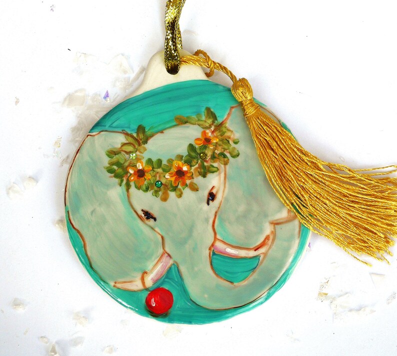 Cute Whimsical Hand Drawn and Hand Painted Turquoise Boho Elephant