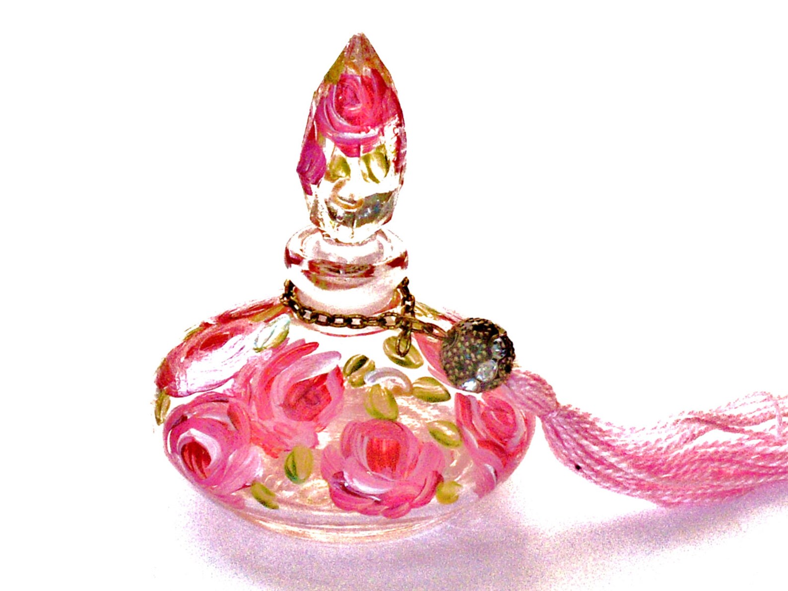 Painted Rose Glass Perfume Bottle With Stopper Romantic Flower Etsy