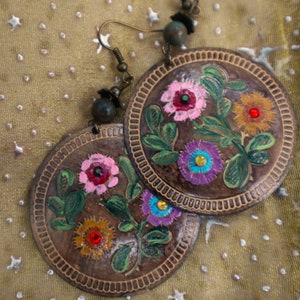 Lightweight Hand Painted Large Round Flower Earrings with Crystal Rhinestones Boho Mexican Indian Jewelry for Women FREE SHIPPING image 3