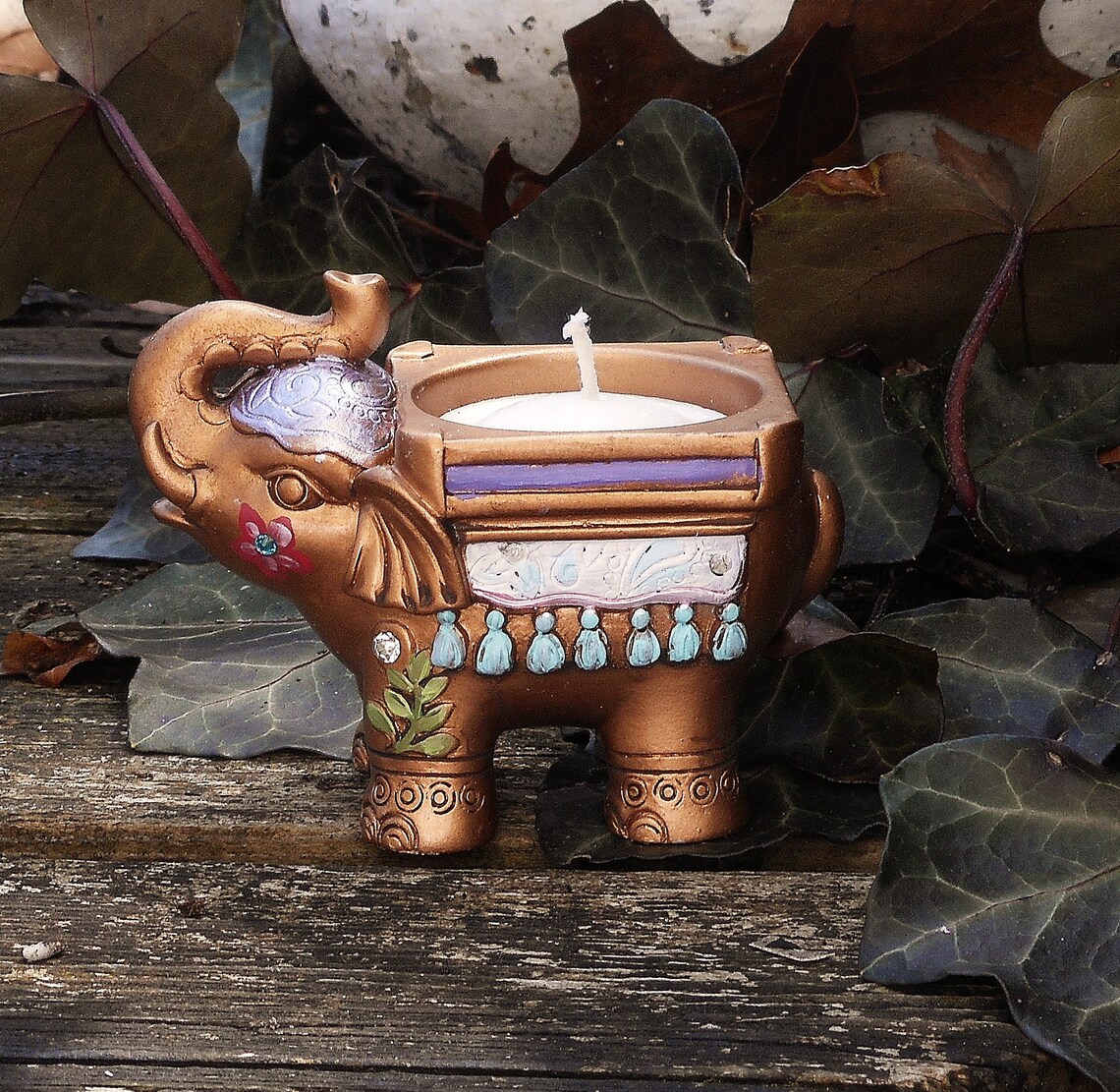 Single Boho Gold Elephant Tea Light Candle Holder Indian Etsy