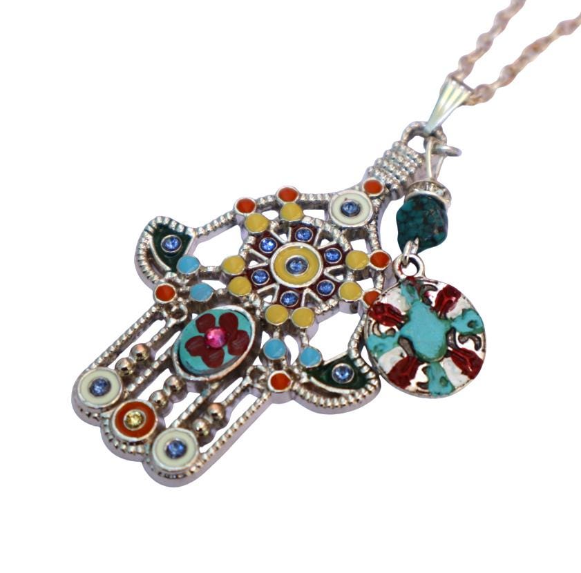 Silverly Collana Mano Di Hamsa In Argento Sterling 925 Con Turchese Simulato E Catena 46 Cm - 3