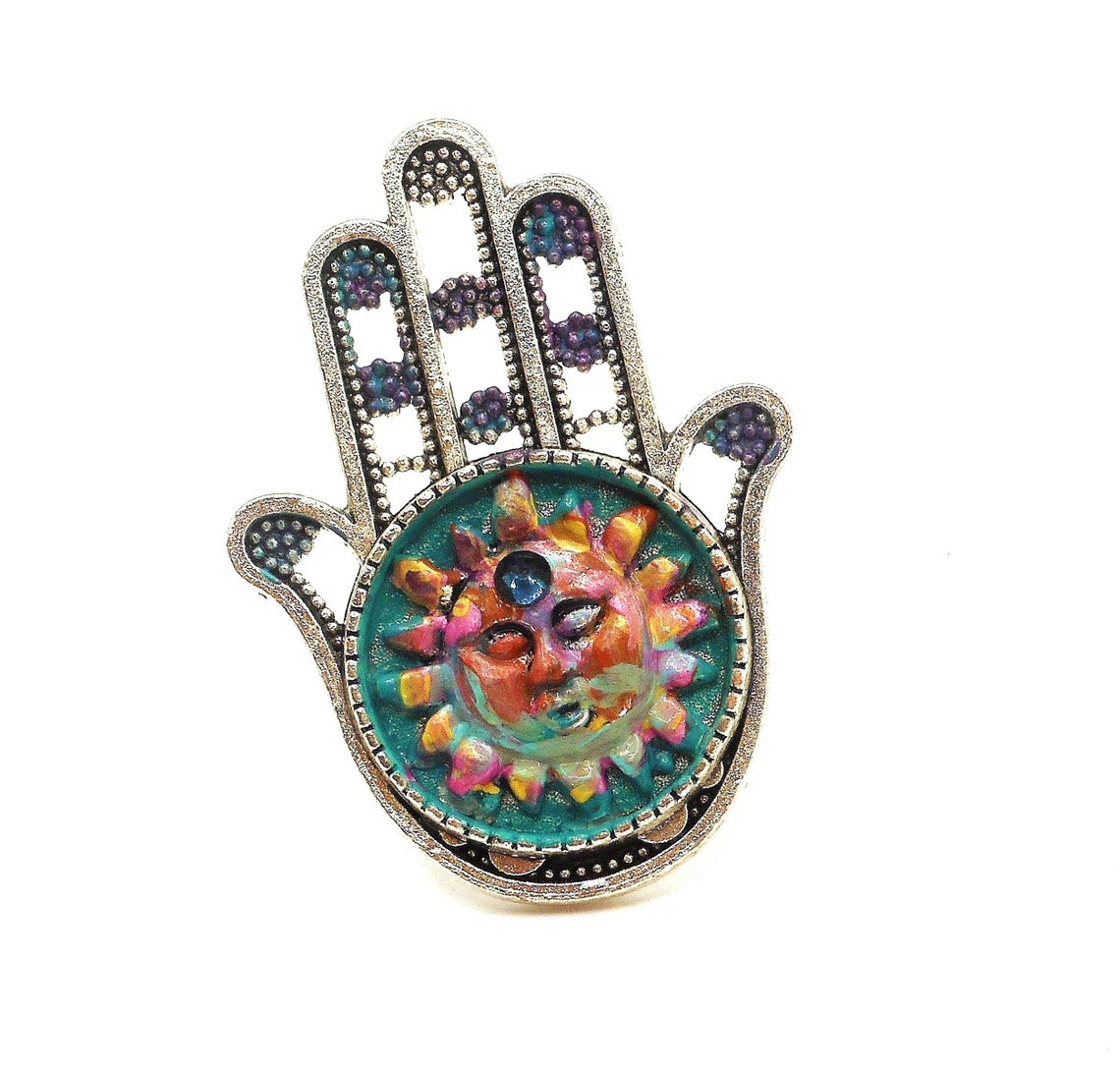 Funky Cute Colorful Large Adjustable Silver Hamsa Hand - Etsy