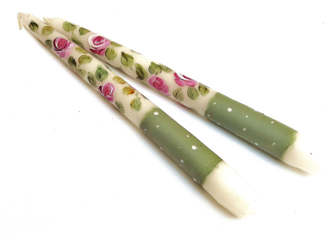 Decorative Hand Painted Pink Roses Taper Candles Shabby Chic - Etsy
