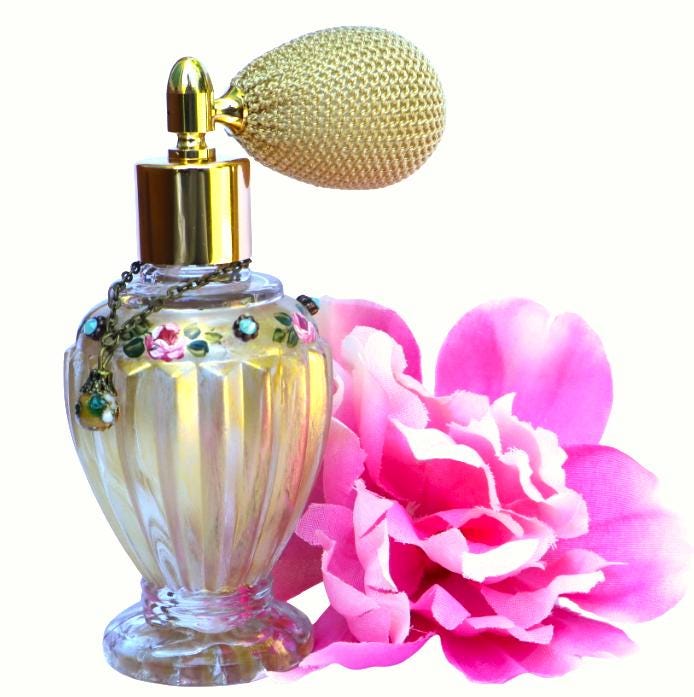 Vintage Style Gold Perfume Bottle Atomizer, Hand-painted Pink