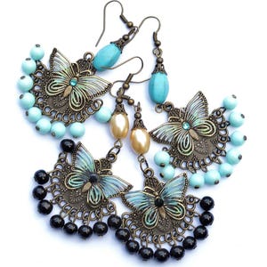 Turquoise Blue Butterfly Boho Dangle Bead Earrings Funky Hippie Jewelry FREE SHIPPING image 5