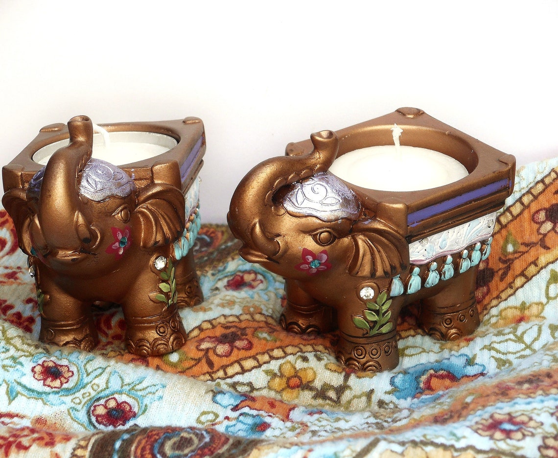 Single Boho Gold Elephant Tea Light Candle Holder Indian Etsy