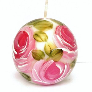 Decorative Romantic Hand Painted Pink Roses Round Candle Shabby Chic Decor FREE SHIPPING