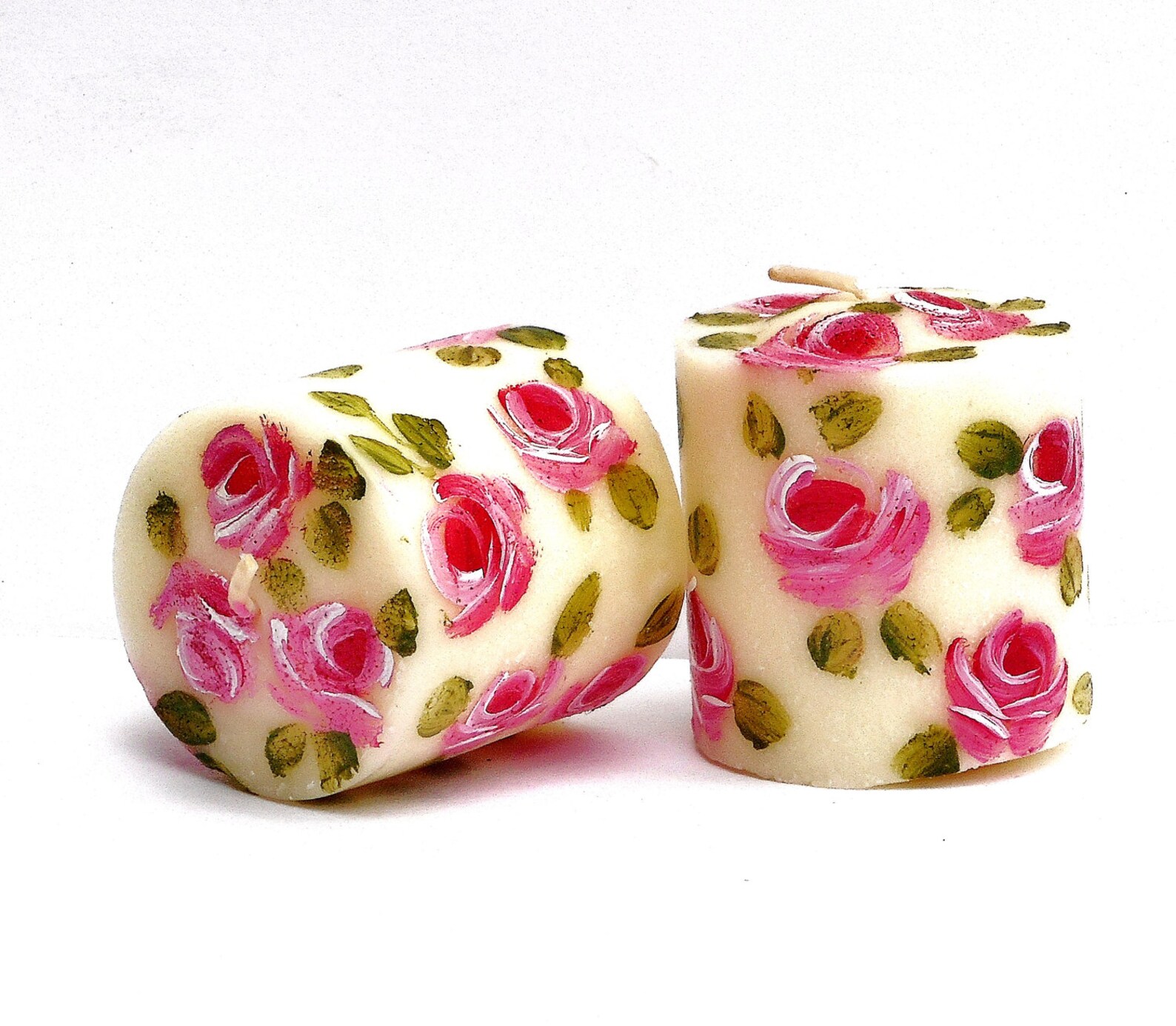 Mini Painted Rose Votive Candles Romantic Shabby Cottage Chic Etsy