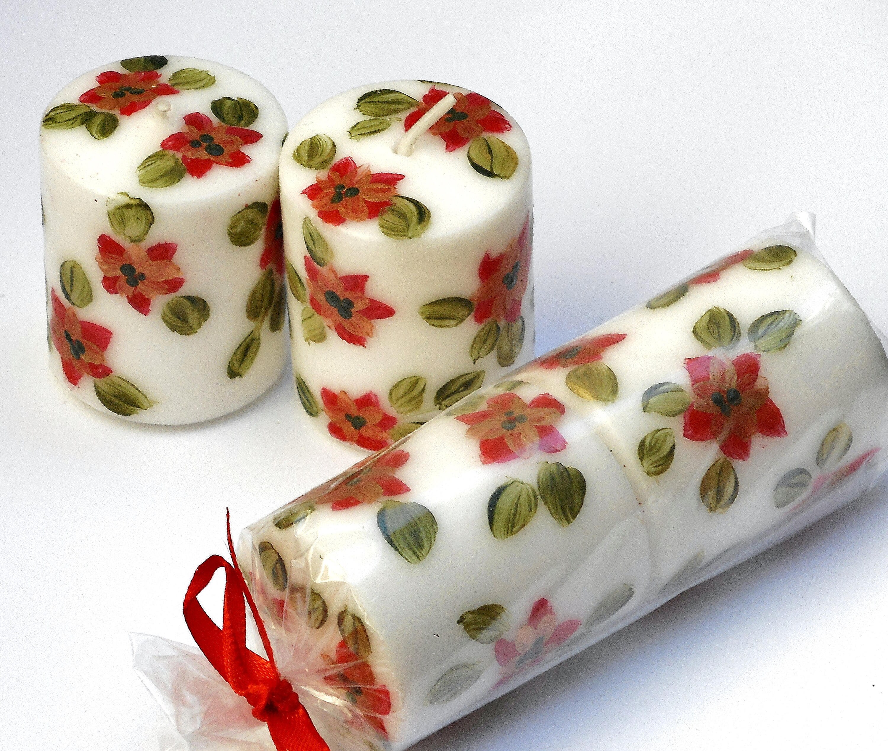 Décoratif Rouge Poinsettia Votive Bougies Décorations de Noël Décor Vacances Ensemble Deux Expéditio