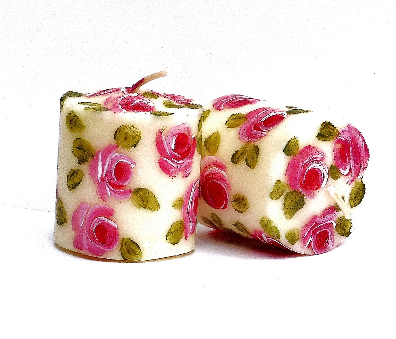Mini Painted Rose Votive Candles Romantic Shabby Cottage Chic Etsy